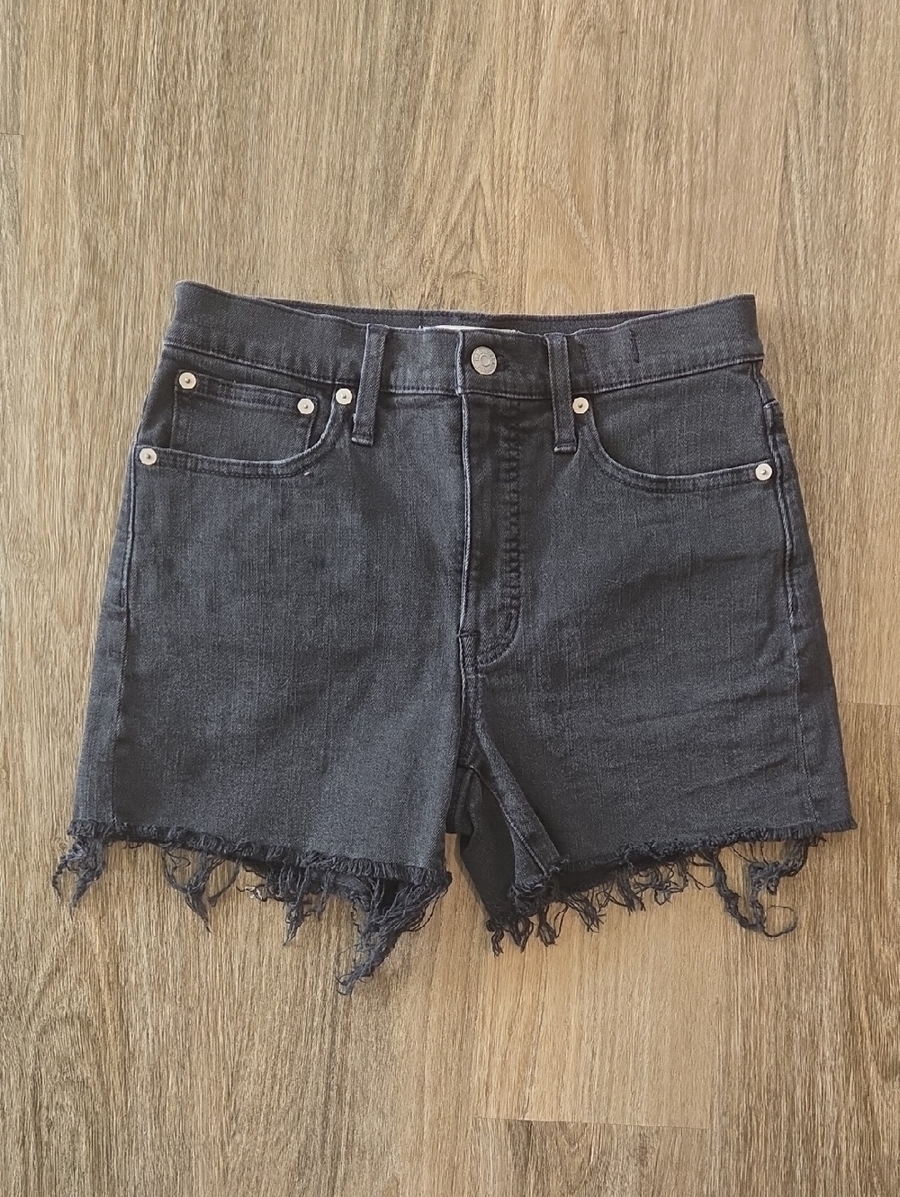Madewell Black Frayed-Hem Denim Cutoff Shorts Size 25